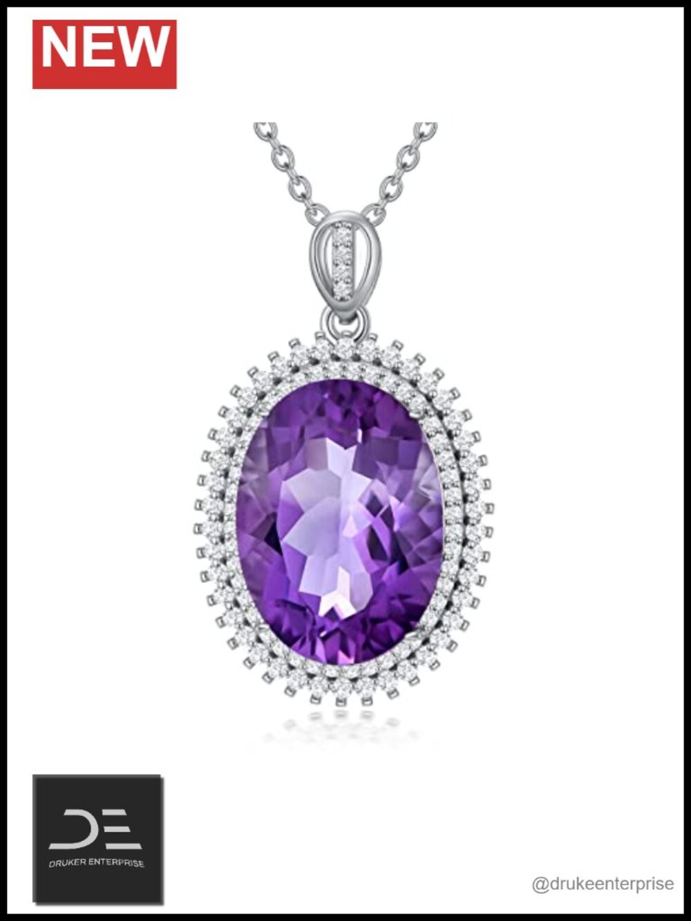 Purple Crystal Sterling Silver Heart Pendant Necklace Women Hypoallergenic 18"